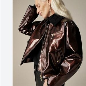 NWT J. Crew Collection lacquered jacket with cord collar Sz S